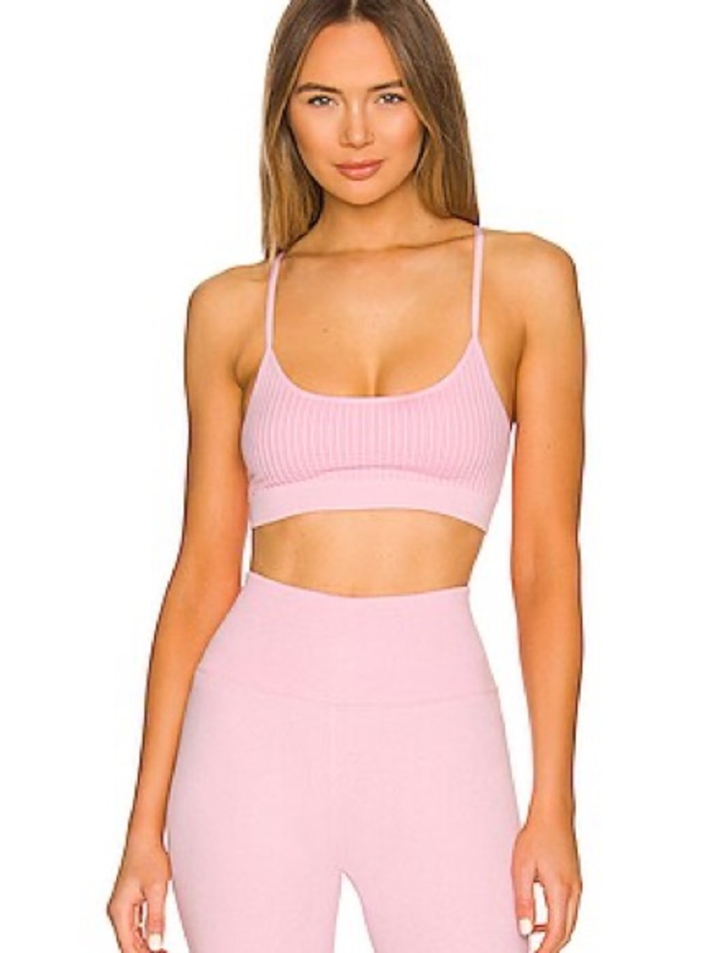 Spiritual Gangster Wide Rib Scoop Bra in Heather Bubble Gum